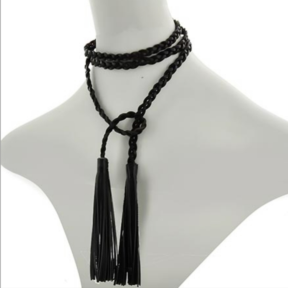 Leather like fringed necklace